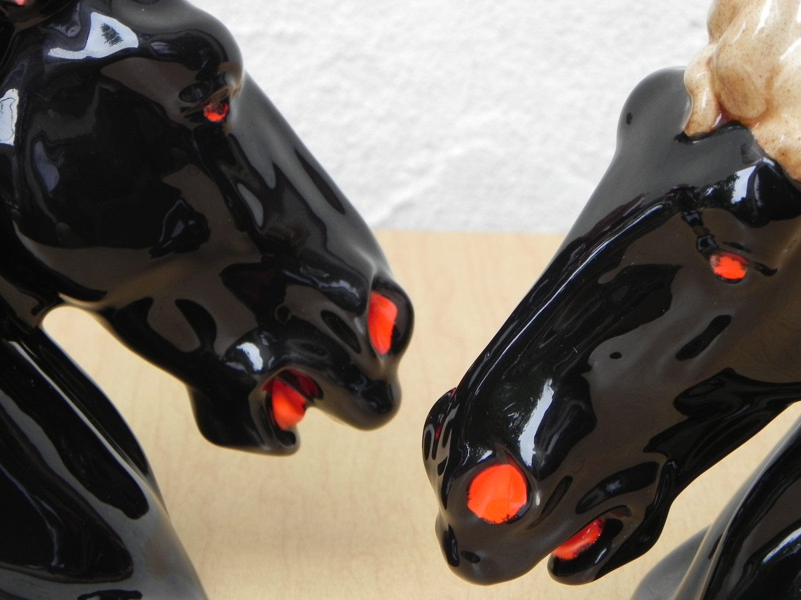 I Like Mike's Mid-Century Modern Accessories Glossy Black Ceramic Horse Head Bookends with Red Nostrils