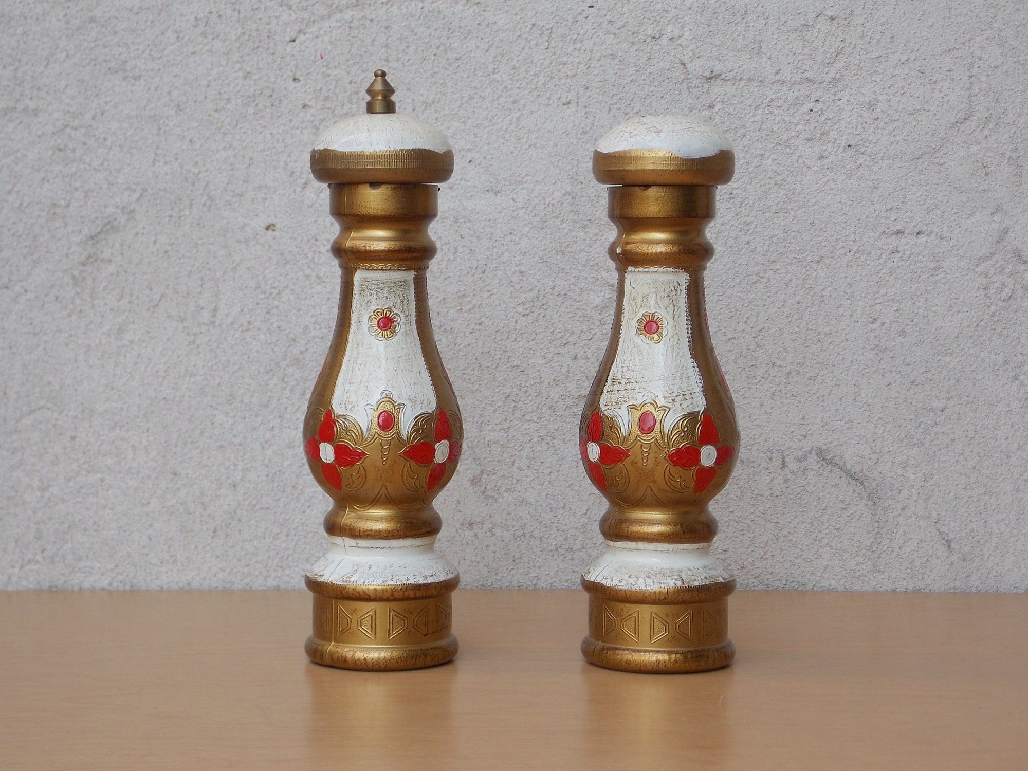 I Like Mike's Mid Century Modern Accessories Italian Gold and Red Salt and Pepper Set