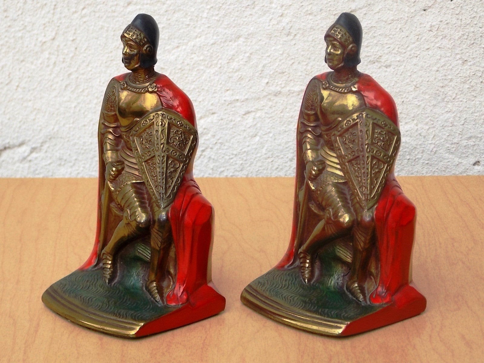 I Like Mike's Mid-Century Modern Accessories K & O 1920's Knight Cursader Bookends with Red Cape