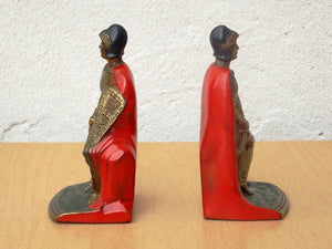 I Like Mike's Mid-Century Modern Accessories K & O 1920's Knight Cursader Bookends with Red Cape