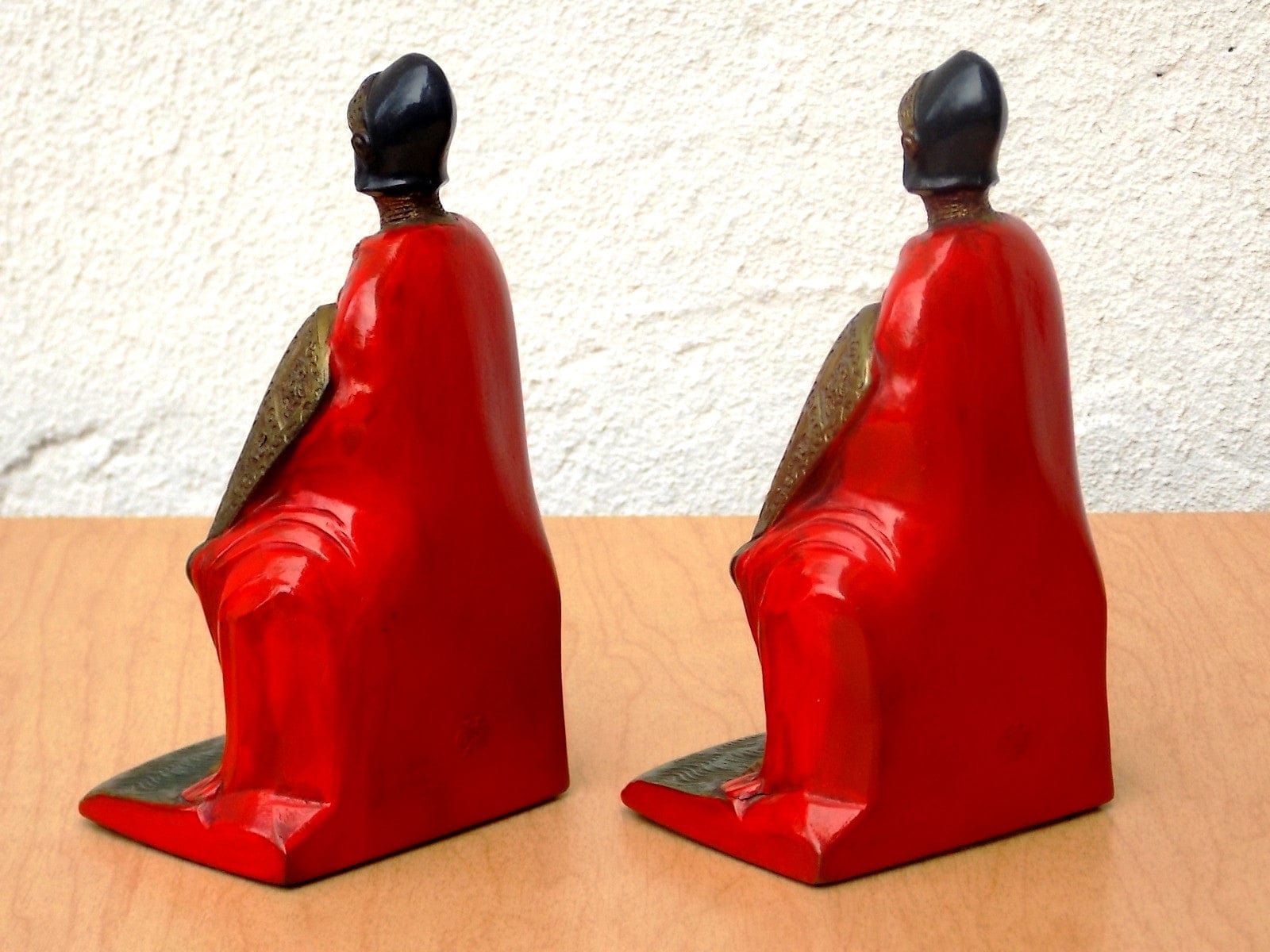 I Like Mike's Mid-Century Modern Accessories K & O 1920's Knight Cursader Bookends with Red Cape