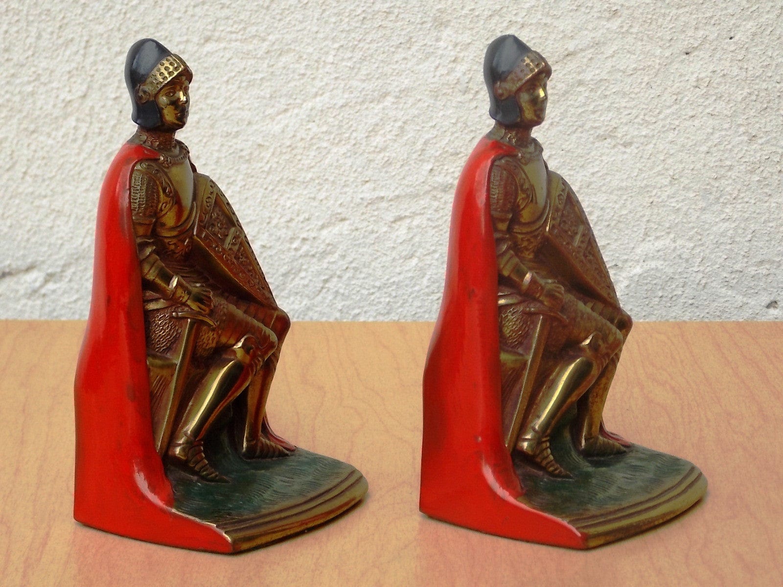 I Like Mike's Mid-Century Modern Accessories K & O 1920's Knight Cursader Bookends with Red Cape