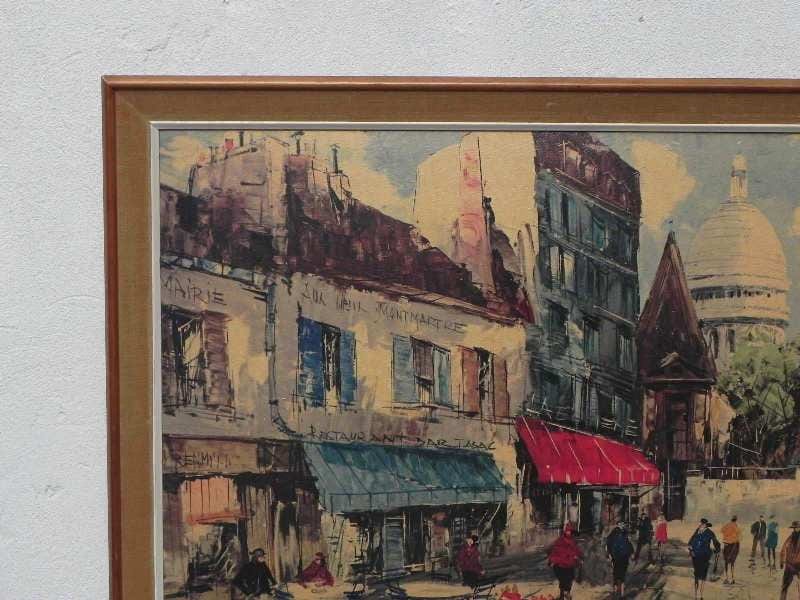 I Like Mike's Mid-Century Modern Accessories Large Framed Paris Sidewalk Cafe Scene by Collins, Montmartre Area