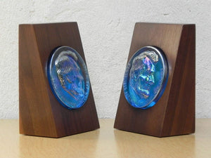 I Like Mike's Mid Century Modern Accessories Large Wood and Glass Abraham Lincoln Bookends