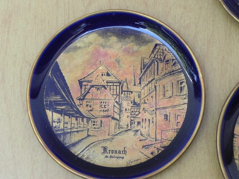 I Like Mike's Mid Century Modern Accessories Linders Bavarian Cobalt Blue Cityscape Coasters, Kronach Germany