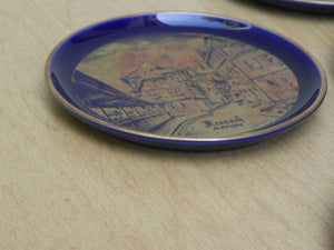 I Like Mike's Mid Century Modern Accessories Linders Bavarian Cobalt Blue Cityscape Coasters, Kronach Germany