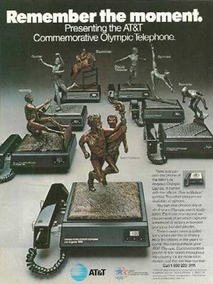 I Like Mike's Mid Century Modern Accessories Los Angeles 1984 Olympics Commemorative Telephone with Gymnast Sculpture