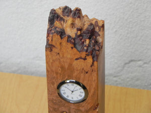 I Like Mike's Mid-Century Modern Accessories Michael Elkan Burled Maple Natural Edge Bookend Clock, Artisan Desktop Set