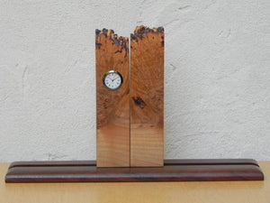 I Like Mike's Mid-Century Modern Accessories Michael Elkan Burled Maple Natural Edge Bookend Clock, Artisan Desktop Set