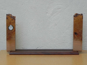 I Like Mike's Mid-Century Modern Accessories Michael Elkan Burled Maple Natural Edge Bookend Clock, Artisan Desktop Set