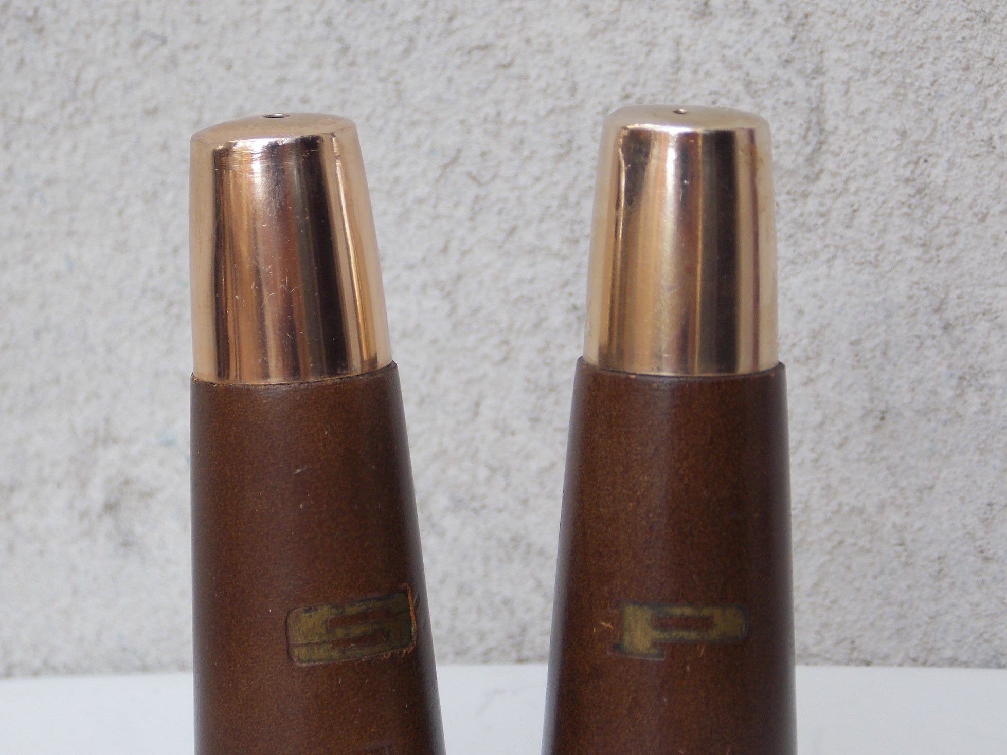 I Like Mike's Mid Century Modern Accessories Mid Century Brown Gold Salt & Pepper Shakers, Wood, Made in Japan