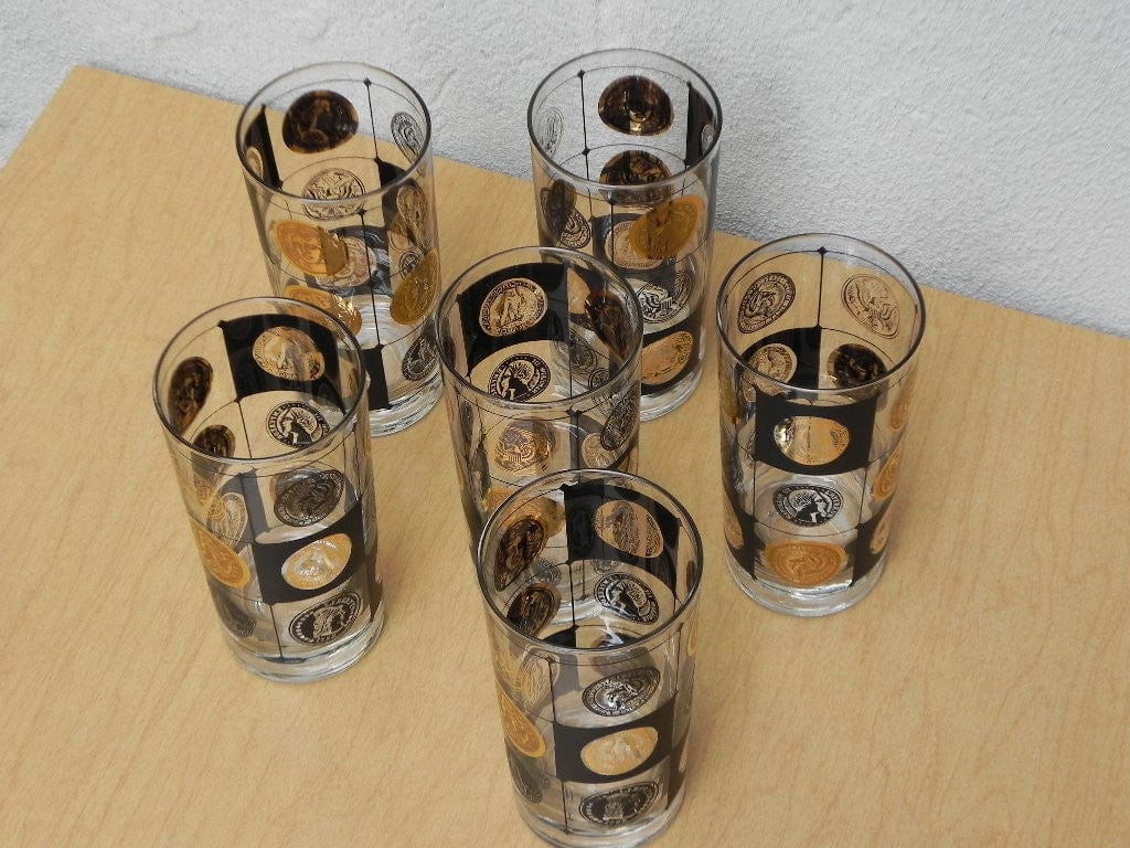 I Like Mike's Mid Century Modern Accessories Mid Century Gold Black Coin Highball Glasses