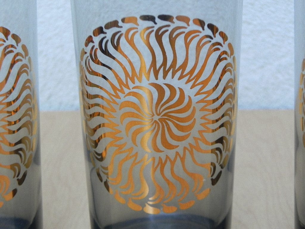 Mid Century Modern Gold Rimmed Cocktail Glasses Set of 5