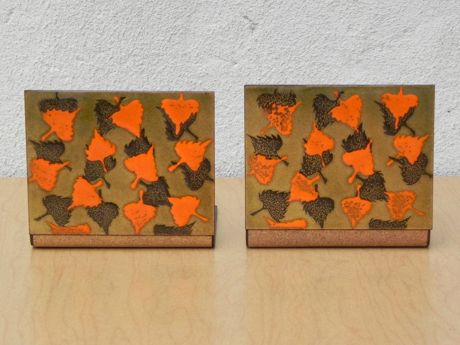 I Like Mike's Mid Century Modern Accessories Modern Orange Brown Gold Enameled Copper Bookends