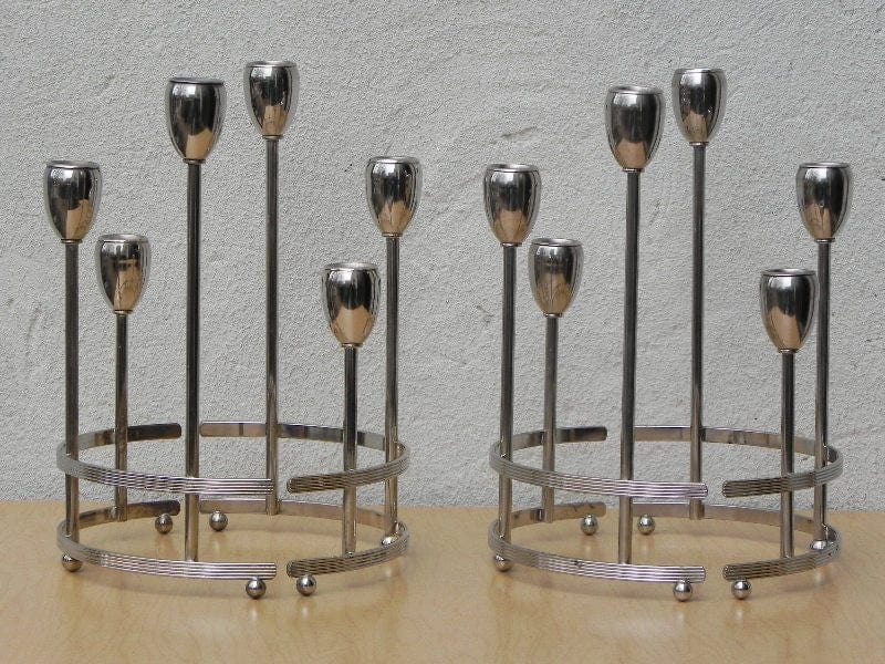 I Like Mike's Mid Century Modern Accessories Modular Chrome Candelabra Centerpiece Candle-Holder - 4 Piece Set