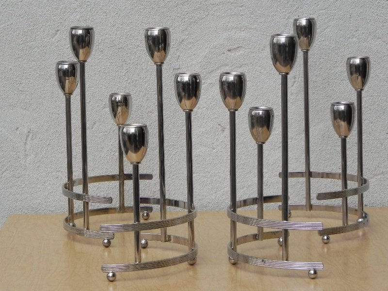 I Like Mike's Mid Century Modern Accessories Modular Chrome Candelabra Centerpiece Candle-Holder - 4 Piece Set