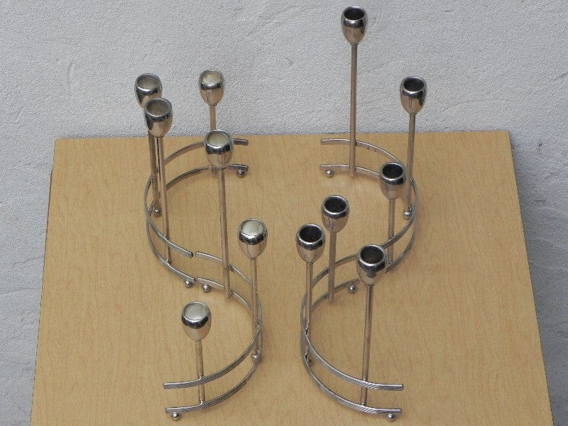 I Like Mike's Mid Century Modern Accessories Modular Chrome Candelabra Centerpiece Candle-Holder - 4 Piece Set