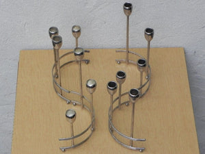 I Like Mike's Mid Century Modern Accessories Modular Chrome Candelabra Centerpiece Candle-Holder - 4 Piece Set