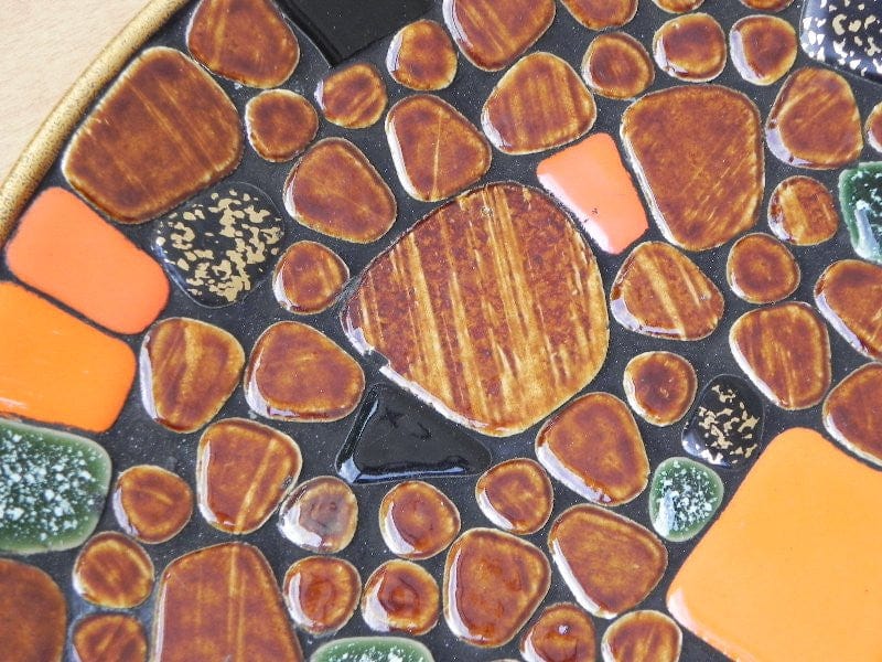 I Like Mike's Mid Century Modern Accessories Mosaic Bowl & Plate Set, Decorative Japanise River Stones in Orange, Brown, Black