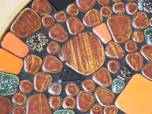 I Like Mike's Mid Century Modern Accessories Mosaic Bowl & Plate Set, Decorative Japanise River Stones in Orange, Brown, Black