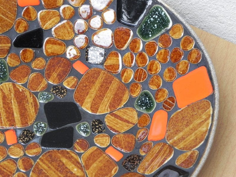 I Like Mike's Mid Century Modern Accessories Mosaic Bowl & Plate Set, Decorative Japanise River Stones in Orange, Brown, Black