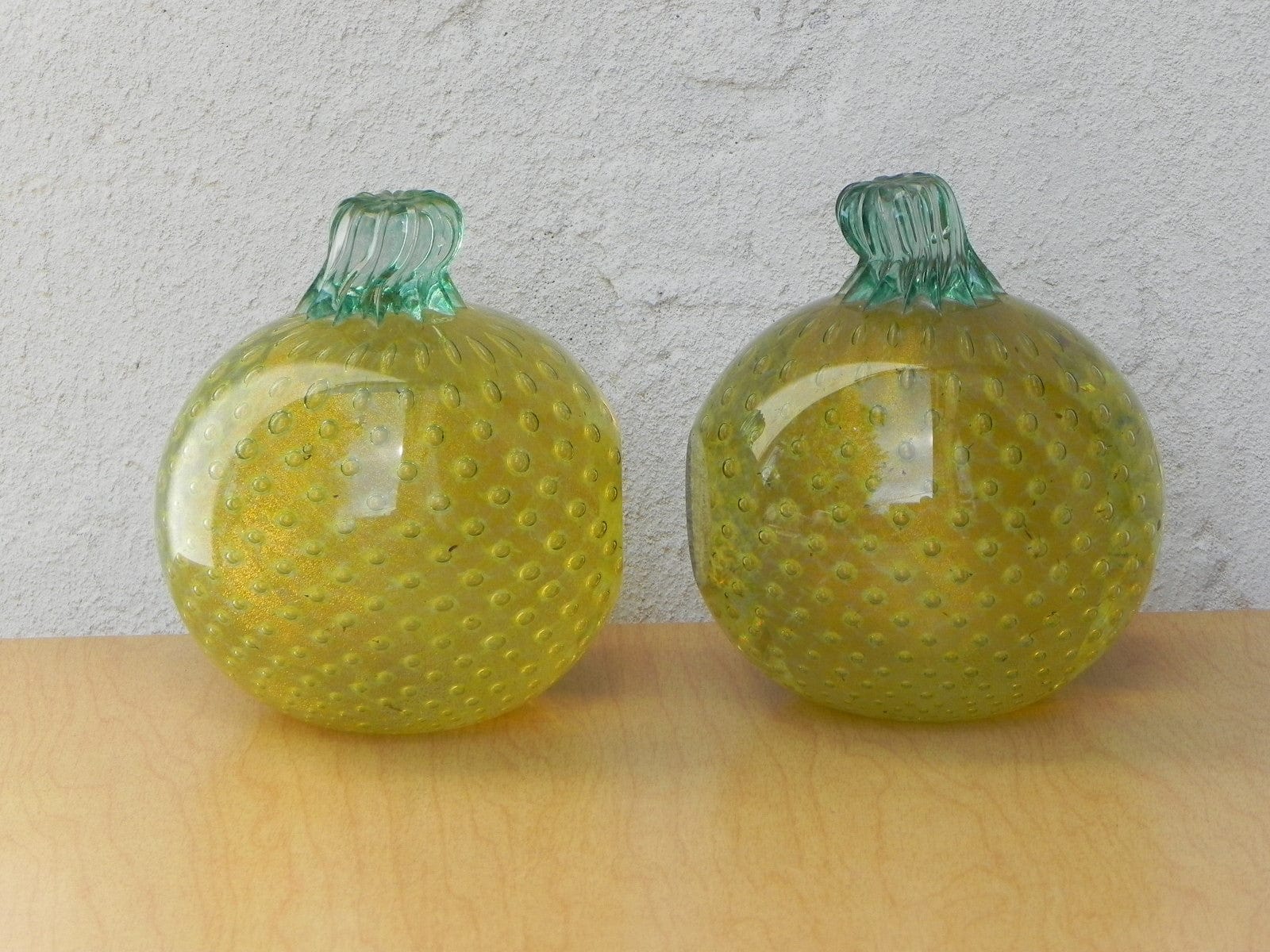 I Like Mike's Mid-Century Modern Accessories Murano Art Glass Yellow Fruit Bubble Glass Bookends