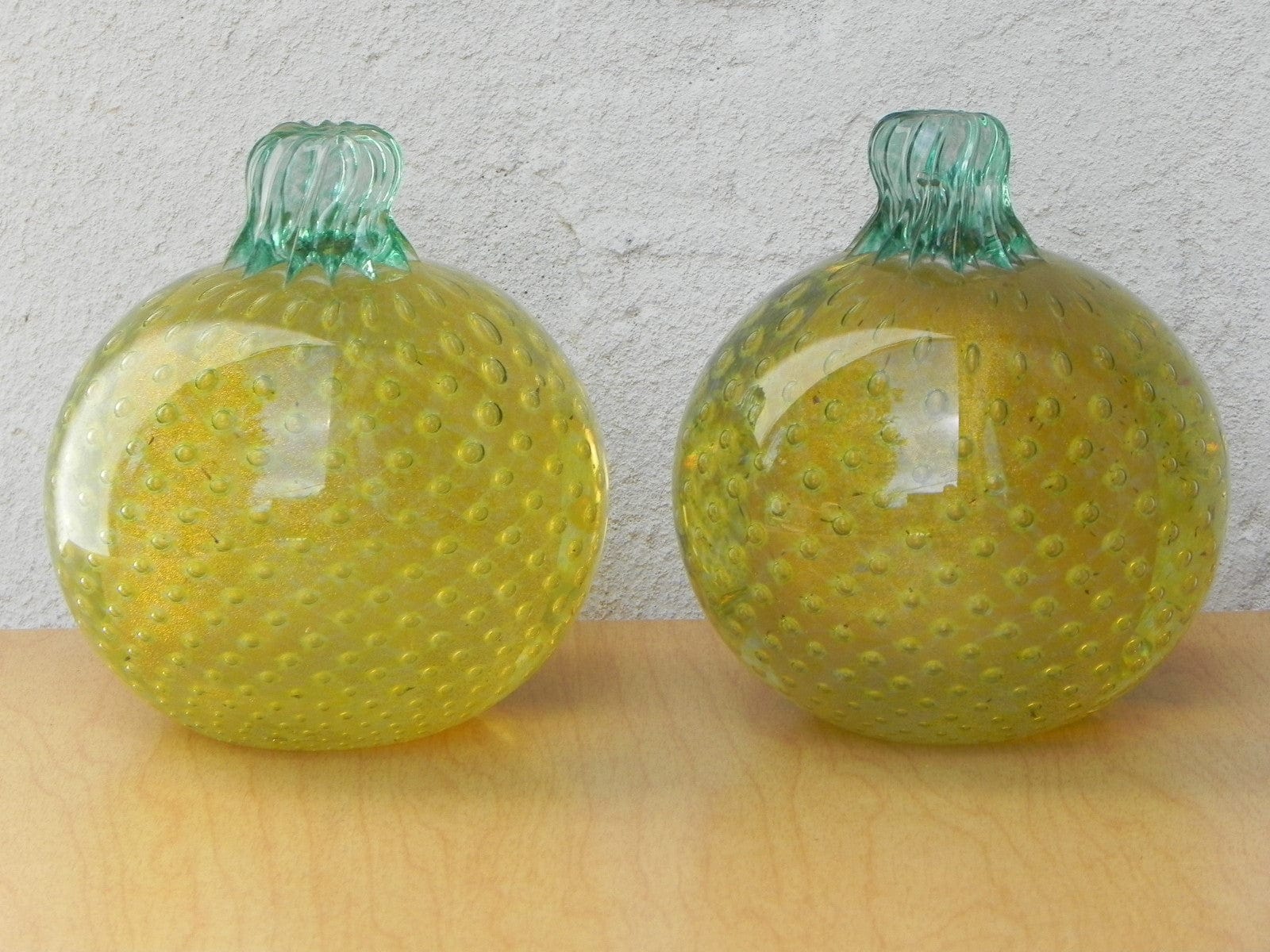 I Like Mike's Mid-Century Modern Accessories Murano Art Glass Yellow Fruit Bubble Glass Bookends