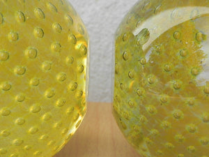 I Like Mike's Mid-Century Modern Accessories Murano Art Glass Yellow Fruit Bubble Glass Bookends