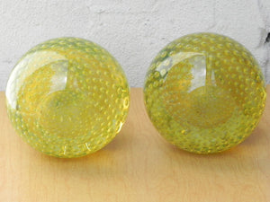 I Like Mike's Mid-Century Modern Accessories Murano Art Glass Yellow Fruit Bubble Glass Bookends