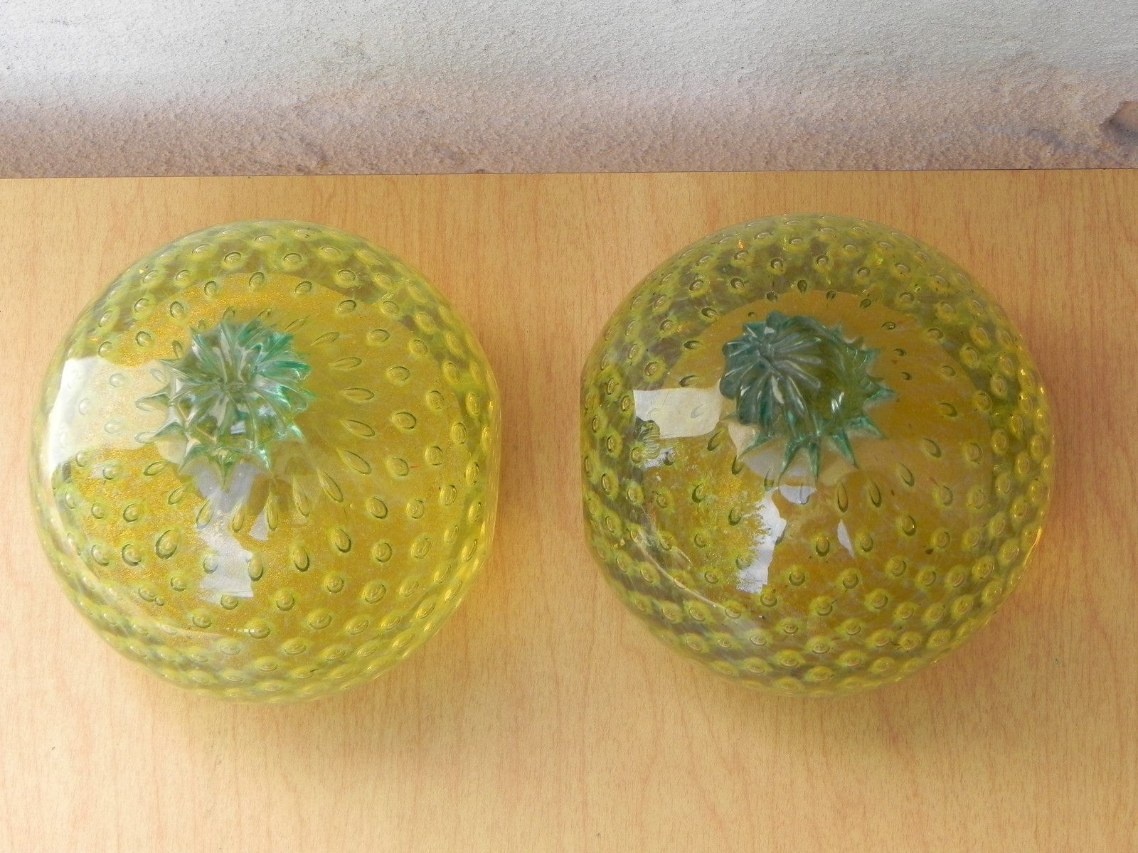 I Like Mike's Mid-Century Modern Accessories Murano Art Glass Yellow Fruit Bubble Glass Bookends