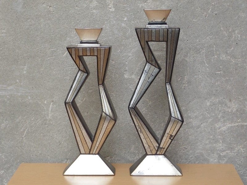 I Like Mike's Mid-Century Modern Accessories Pair Contemporary Large Metallic Ceramic Candle Holders by Artmax