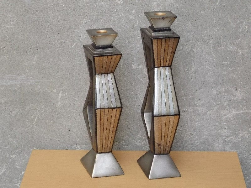 I Like Mike's Mid-Century Modern Accessories Pair Contemporary Large Metallic Ceramic Candle Holders by Artmax