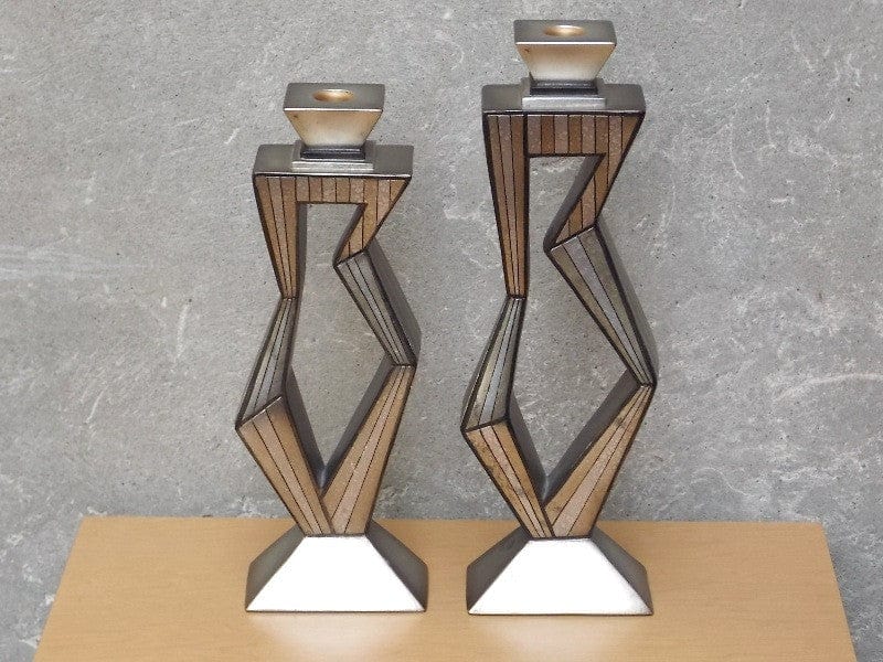 I Like Mike's Mid-Century Modern Accessories Pair Contemporary Large Metallic Ceramic Candle Holders by Artmax