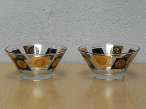 I Like Mike's Mid Century Modern Accessories Pair Gold Black Coin Small Glass Serving Bowls