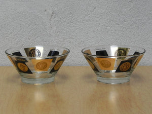 I Like Mike's Mid Century Modern Accessories Pair Gold Black Coin Small Glass Serving Bowls