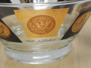 I Like Mike's Mid Century Modern Accessories Pair Gold Black Coin Small Glass Serving Bowls