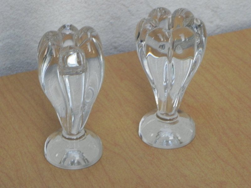 I Like Mike's Mid-Century Modern Accessories Pair Handblown Glass Flower Candle Stick Holders
