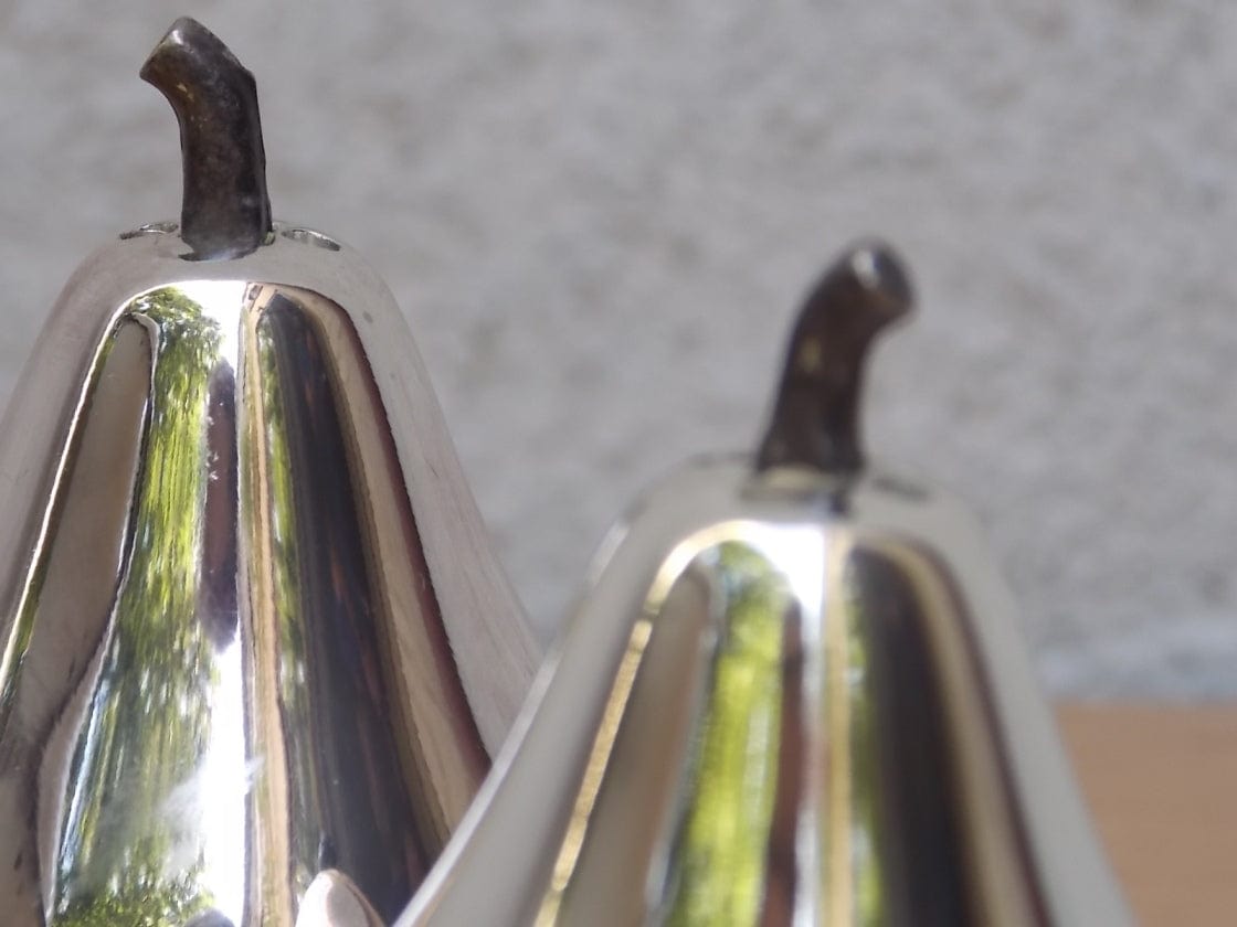 I Like Mike's Mid Century Modern Accessories Pair Small Silver Toned Pear Salt & Pepper Shakers
