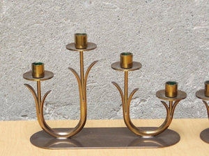 I Like Mike's Mid-Century Modern Accessories Pair Ystad Metall Brass 4 Candle Holder Candelabras