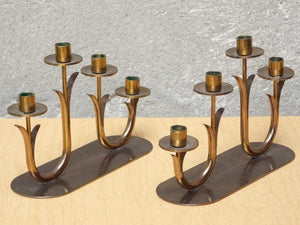 I Like Mike's Mid-Century Modern Accessories Pair Ystad Metall Brass 4 Candle Holder Candelabras