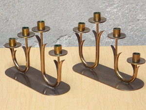 I Like Mike's Mid-Century Modern Accessories Pair Ystad Metall Brass 4 Candle Holder Candelabras