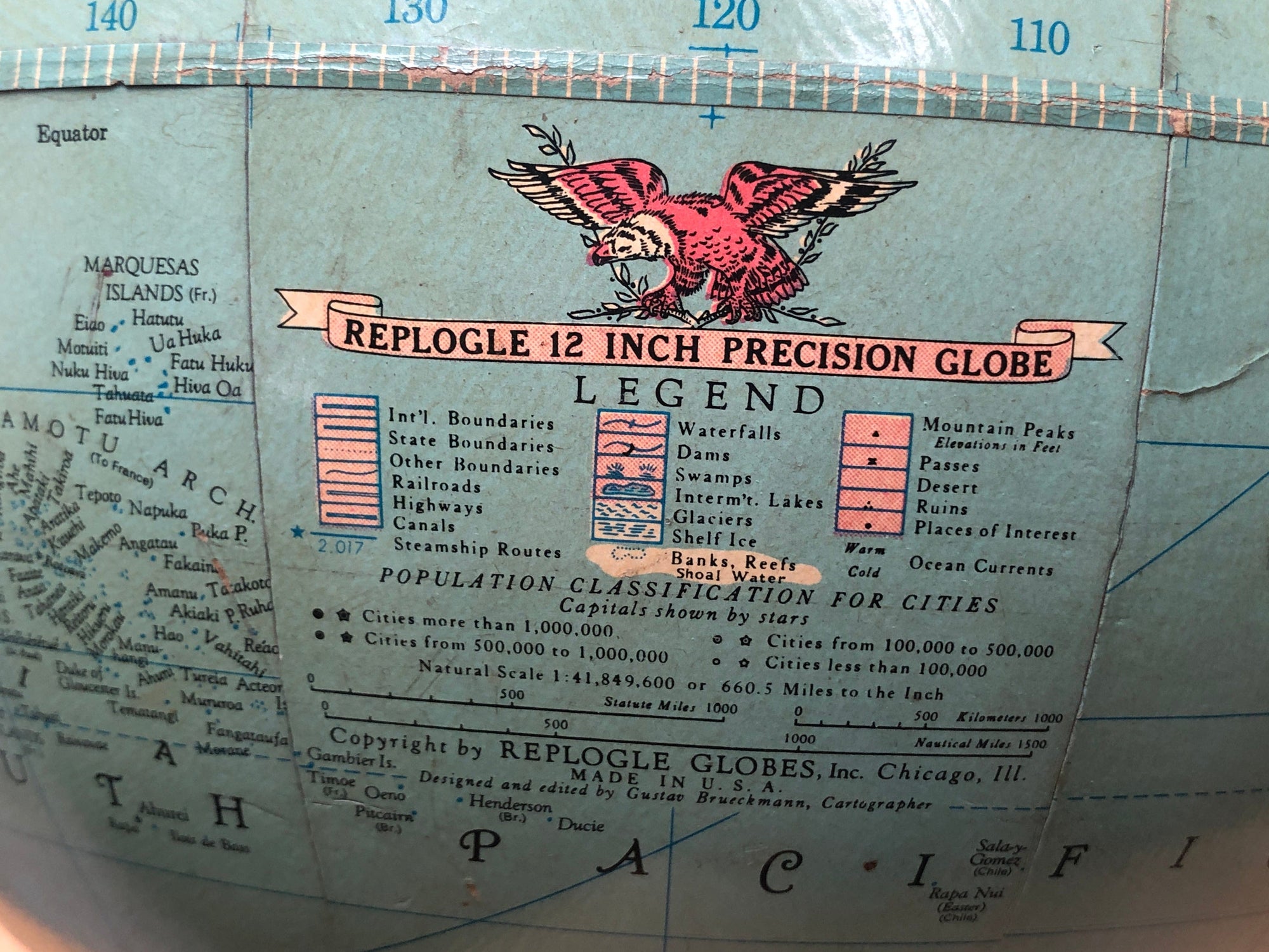I Like Mike's Mid Century Modern Accessories Replogle 12" Precision Globe on Metal Base, Circa 1970