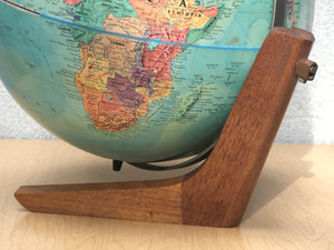 I Like Mike's Mid Century Modern Accessories Replogle Sterio Relief 12" Globe on Danish Modern Wood Stand, Raised Geography, Circa 1970