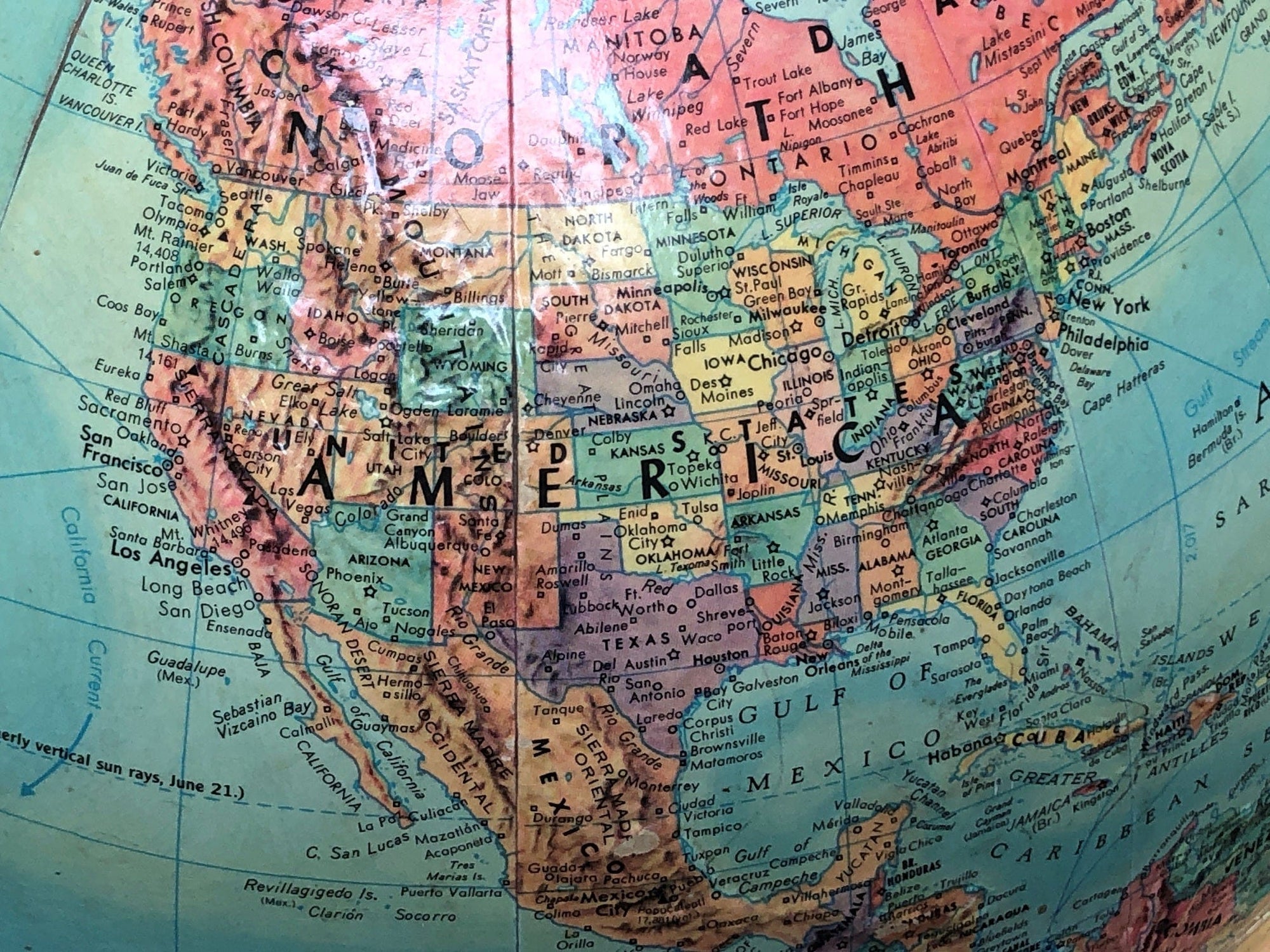 I Like Mike's Mid Century Modern Accessories Replogle Sterio Relief 12" Globe on Danish Modern Wood Stand, Raised Geography, Circa 1970