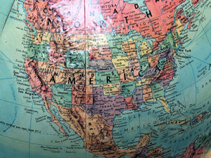 I Like Mike's Mid Century Modern Accessories Replogle Sterio Relief 12" Globe on Danish Modern Wood Stand, Raised Geography, Circa 1970