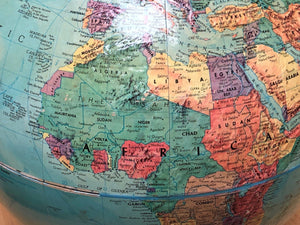 I Like Mike's Mid Century Modern Accessories Replogle Sterio Relief 12" Globe on Danish Modern Wood Stand, Raised Geography, Circa 1970