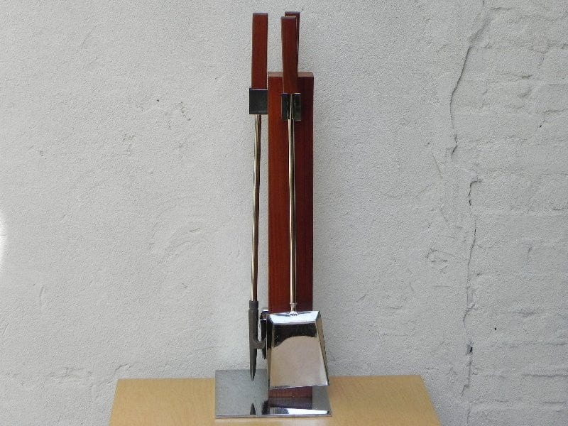 I Like Mike's Mid-Century Modern Accessories RESTORED ALBRIZZI (ATTRIB) FIREPLACE SET IN CHROME & TEAK