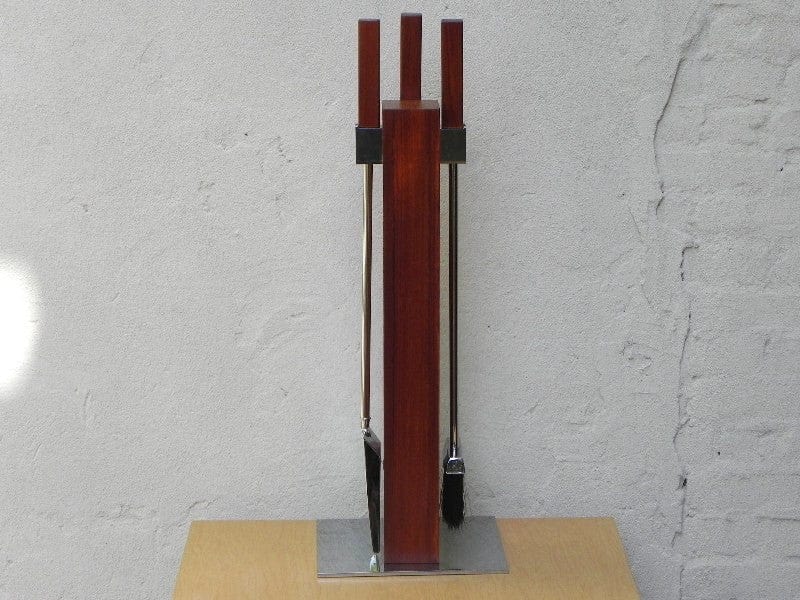 I Like Mike's Mid-Century Modern Accessories RESTORED ALBRIZZI (ATTRIB) FIREPLACE SET IN CHROME & TEAK