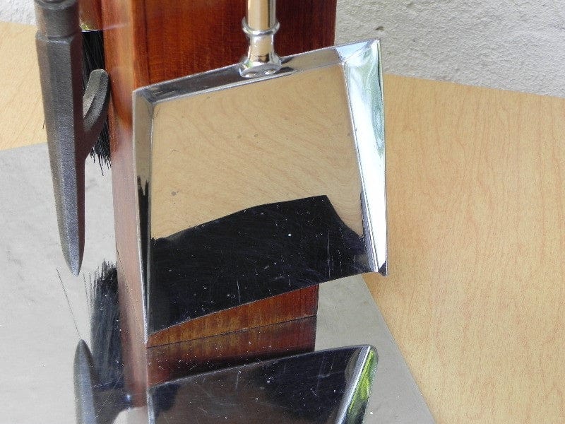I Like Mike's Mid-Century Modern Accessories RESTORED ALBRIZZI (ATTRIB) FIREPLACE SET IN CHROME & TEAK