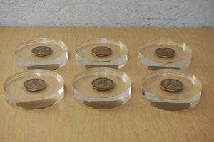 I Like Mike's Mid Century Modern Accessories Round Modern Lucite Brass Coaster Paperweight Arts & Crafts Lodge from Bloomington, Illinois